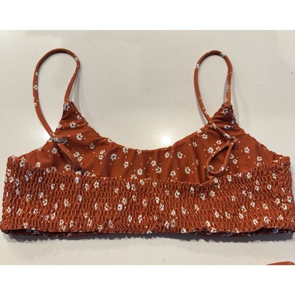 Faithful The Brand Bikini Set Size Large Shirred Lindsay & Luna Orange Floral - Picture 4 of 11